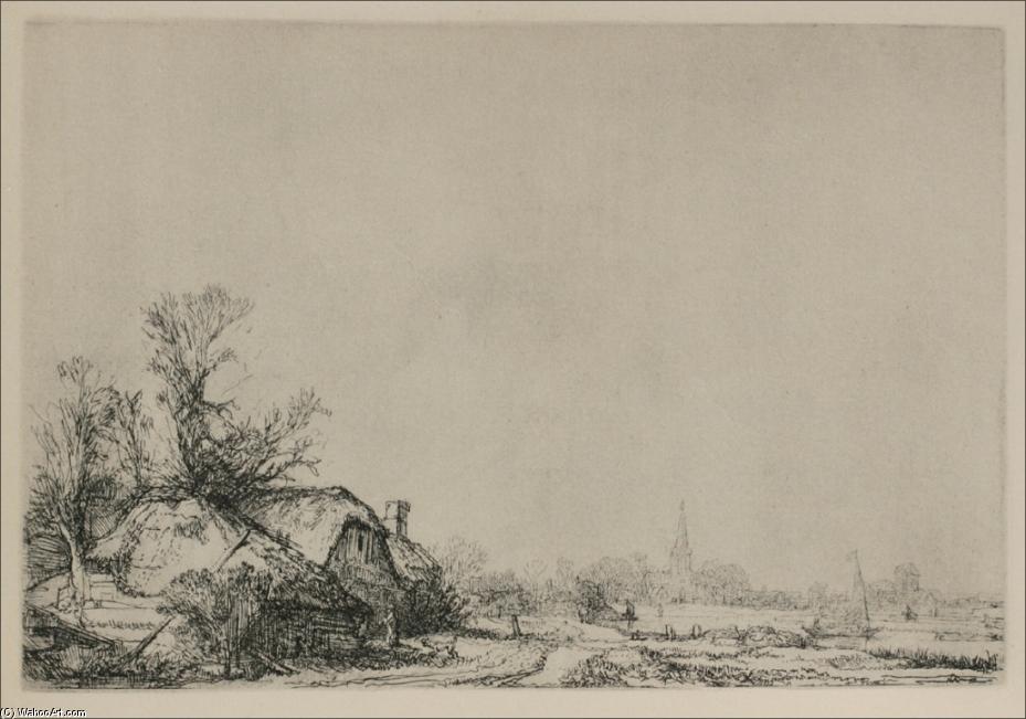Wikioo.org - Encyklopedia Sztuk Pięknych - Malarstwo, Grafika Rembrandt Van Rijn - A Village with a River