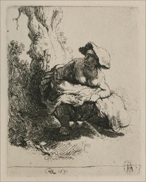 WikiOO.org – 美術百科全書 - 繪畫，作品 Rembrandt Van Rijn - 一个 女人  下面  一个  树