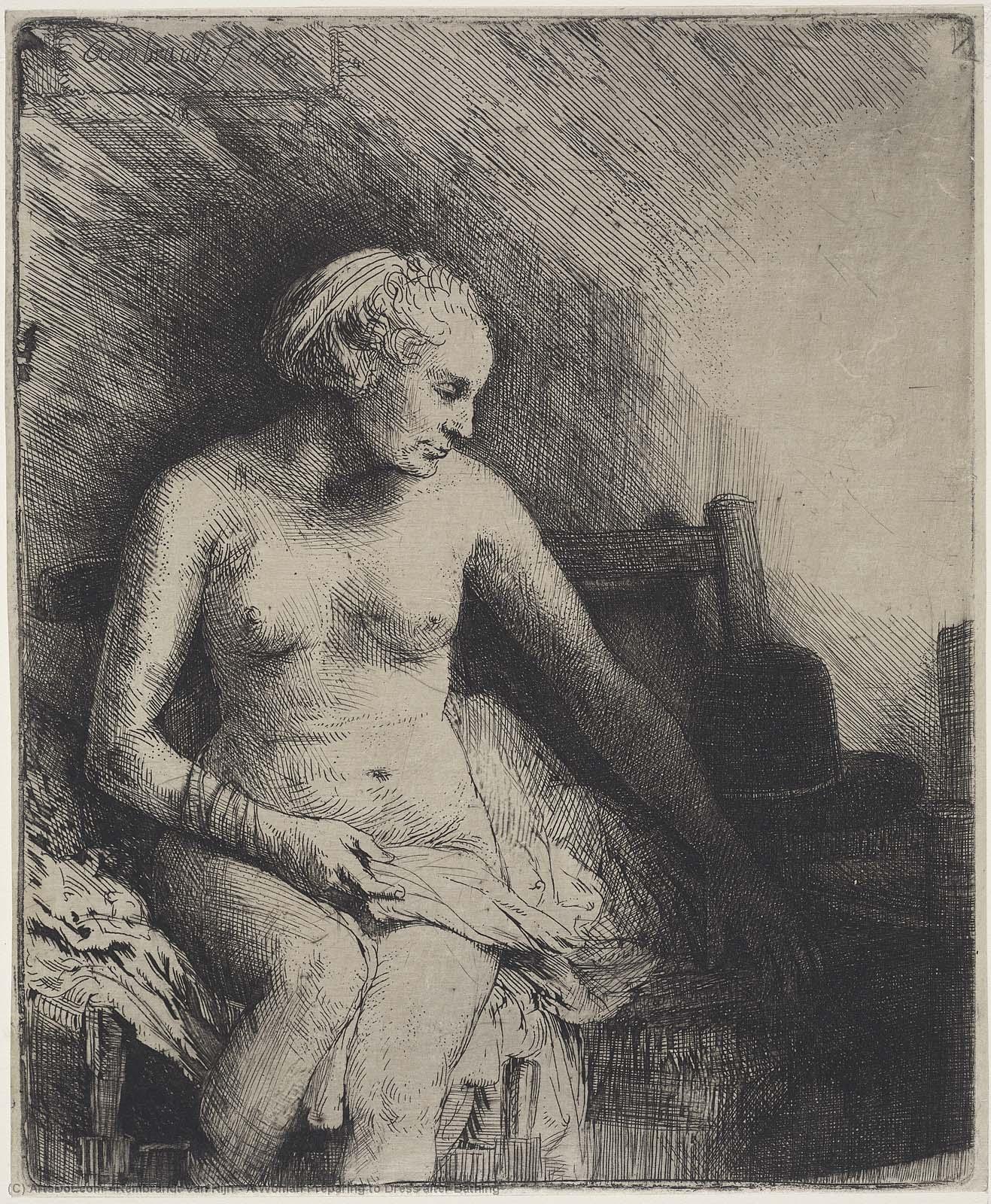 Wikioo.org - The Encyclopedia of Fine Arts - Painting, Artwork by Rembrandt Van Rijn - A Woman Preparing to Dress after Bathing
