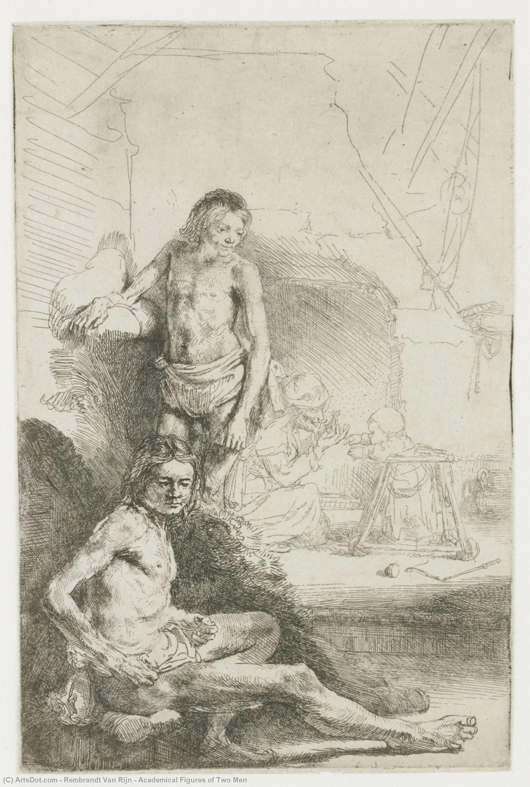 Wikioo.org – L'Encyclopédie des Beaux Arts - Peinture, Oeuvre de Rembrandt Van Rijn - Académique de figures  de  deux  hommes