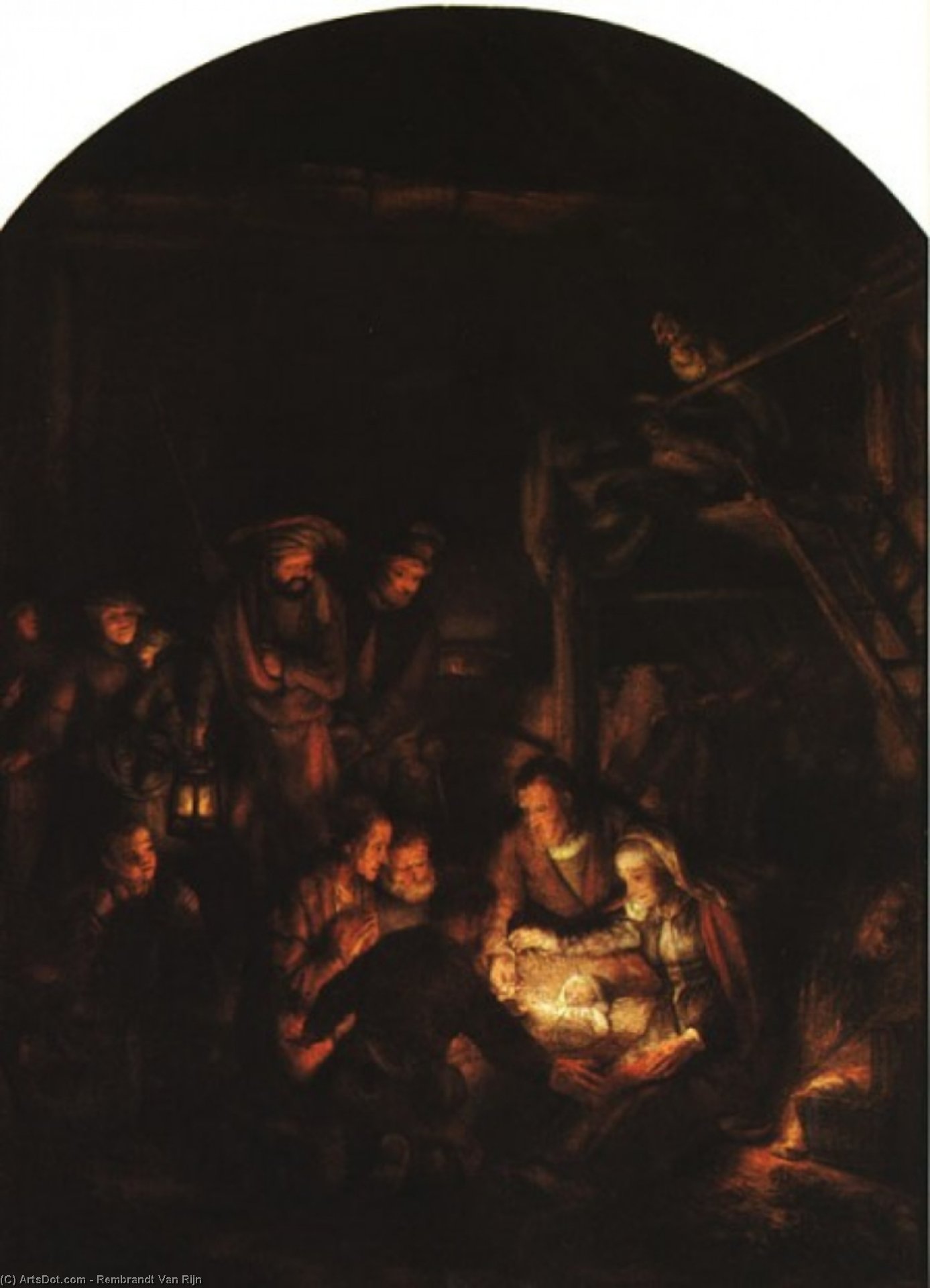 Wikoo.org - موسوعة الفنون الجميلة - اللوحة، العمل الفني Rembrandt Van Rijn - Adoration of the Shepherds 1