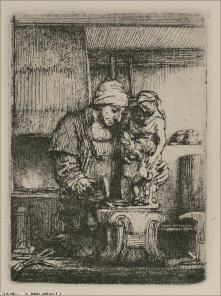 WikiOO.org - Encyclopedia of Fine Arts - Schilderen, Artwork Rembrandt Van Rijn - An Artist Drawing from the Model