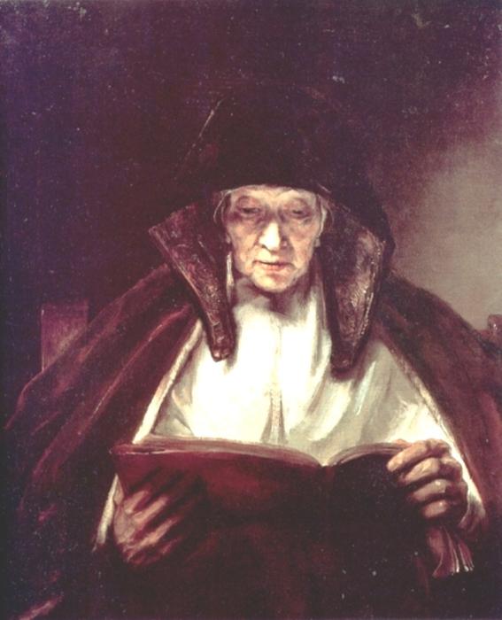 WikiOO.org - 百科事典 - 絵画、アートワーク Rembrandt Van Rijn - 一つの 高齢女性 読書