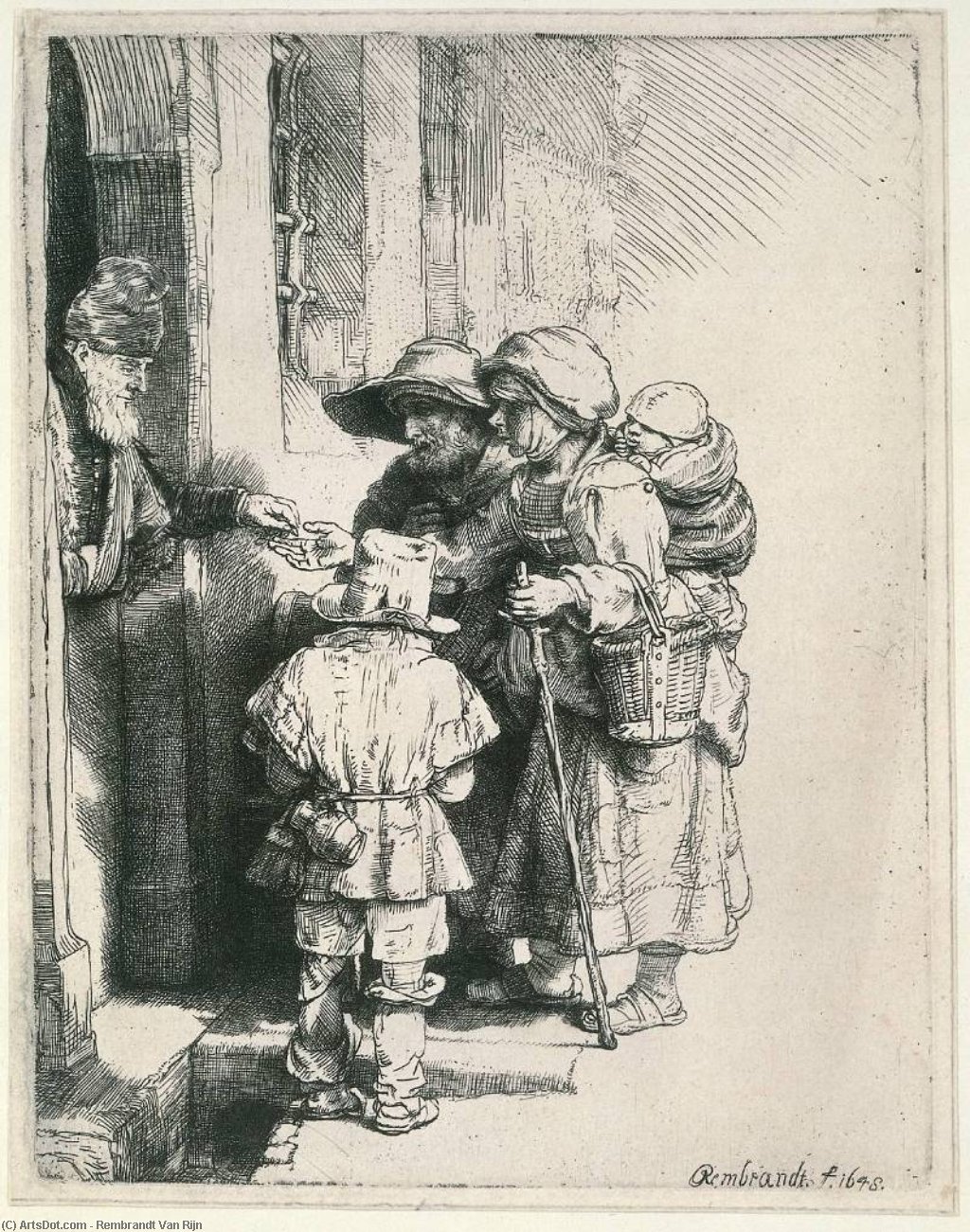 Wikioo.org - Encyklopedia Sztuk Pięknych - Malarstwo, Grafika Rembrandt Van Rijn - Beggars at the Door