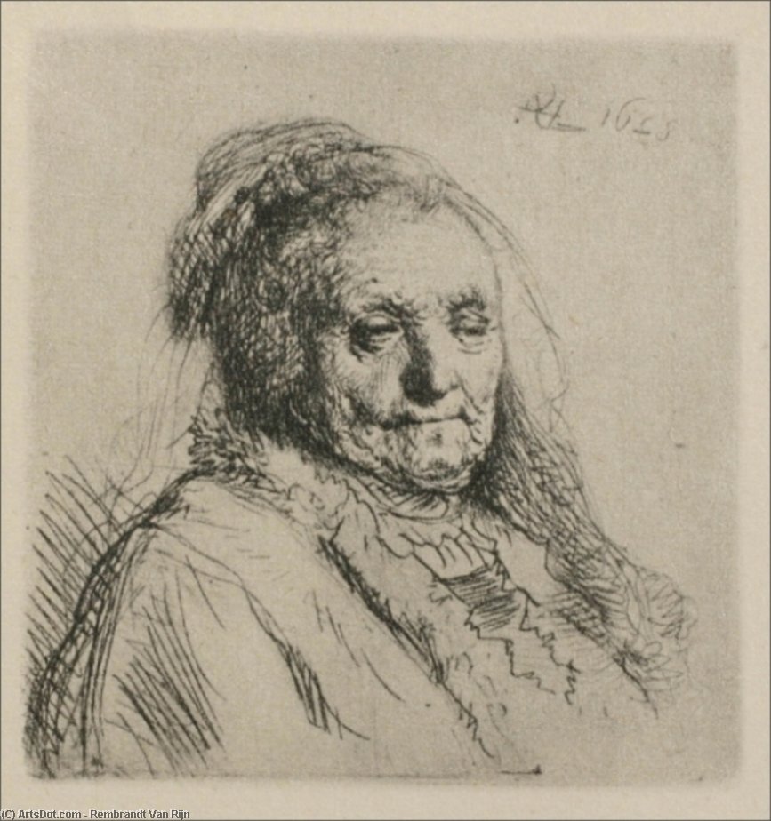 Wikioo.org – La Enciclopedia de las Bellas Artes - Pintura, Obras de arte de Rembrandt Van Rijn - Busto de una mujer mayor la madre de Rembrandt