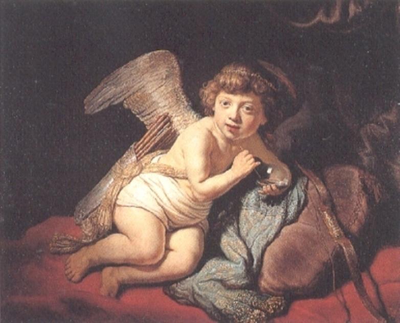 WikiOO.org - Encyclopedia of Fine Arts - Maleri, Artwork Rembrandt Van Rijn - Cupid Blowing Soap Bubbles