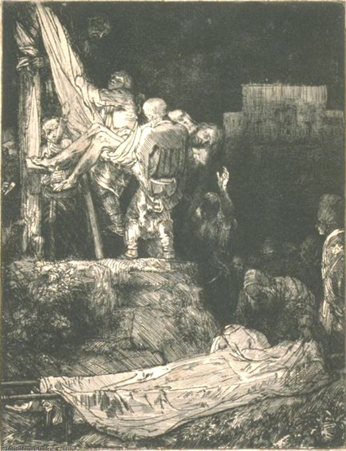 Wikioo.org - สารานุกรมวิจิตรศิลป์ - จิตรกรรม Rembrandt Van Rijn - Descent from the Cross by Torch Light