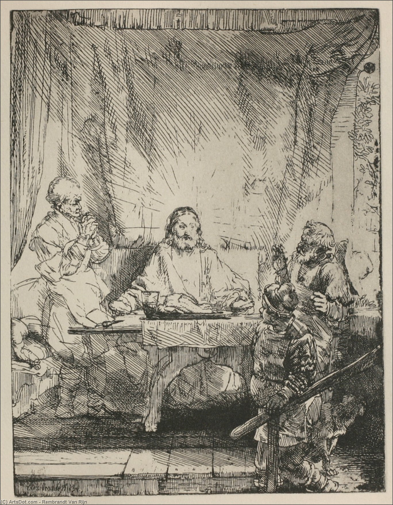 WikiOO.org - Enciclopedia of Fine Arts - Pictura, lucrări de artă Rembrandt Van Rijn - Our Lord and Disciples at Emmaus