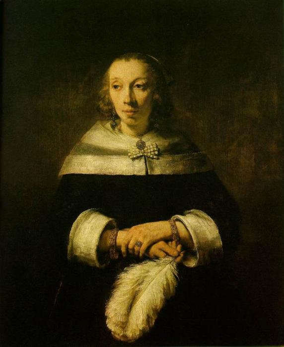 WikiOO.org - Encyclopedia of Fine Arts - Lukisan, Artwork Rembrandt Van Rijn - Portrait of a Lady with an Ostrich Feather Fan
