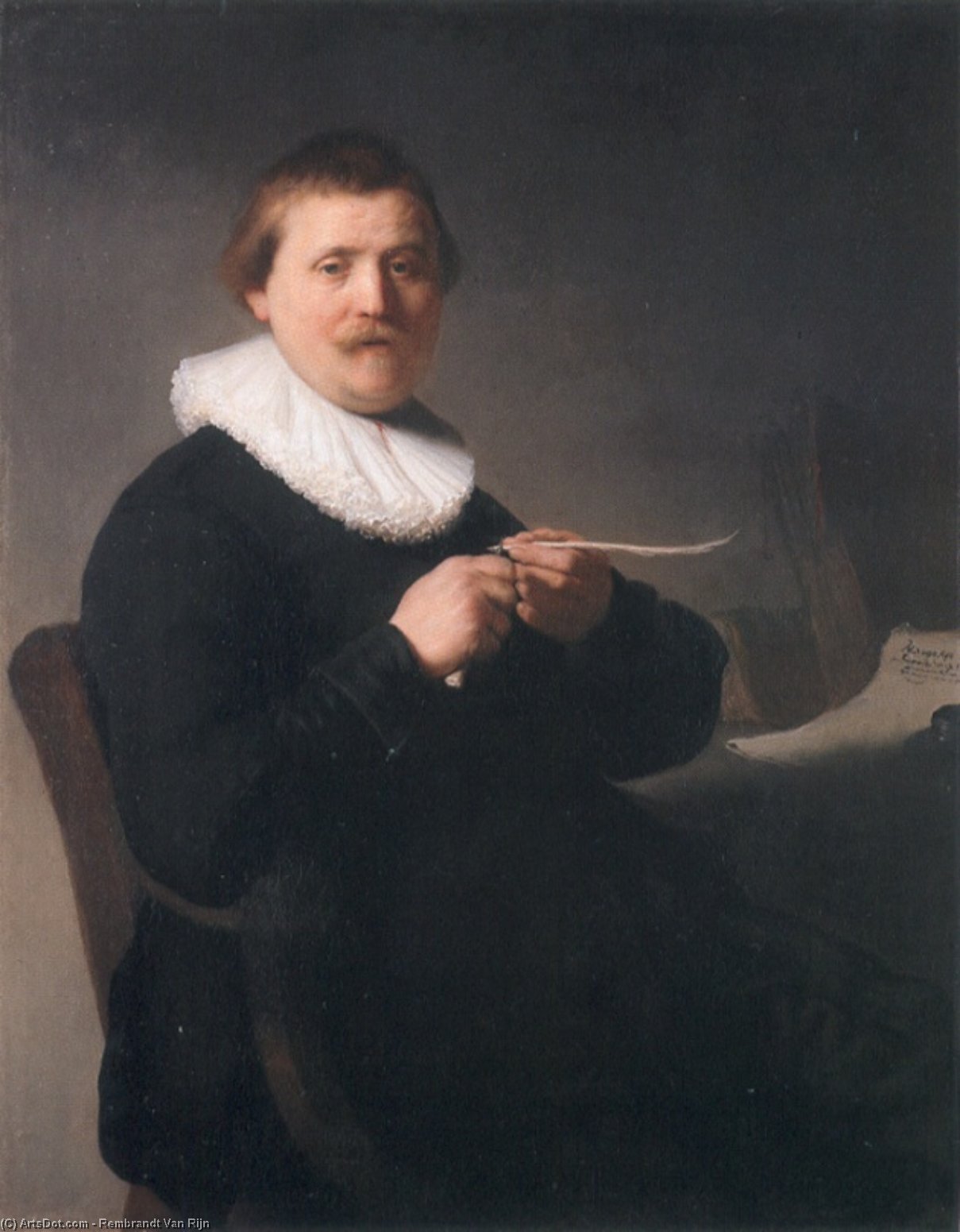 Wikioo.org – La Enciclopedia de las Bellas Artes - Pintura, Obras de arte de Rembrandt Van Rijn - retrato de un man afilado  Un  lapicero