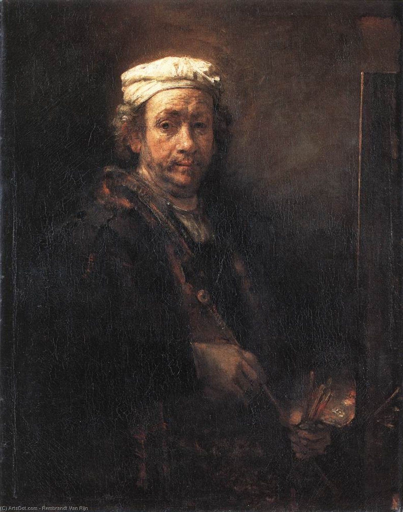 WikiOO.org - 百科事典 - 絵画、アートワーク Rembrandt Van Rijn - の肖像画 ザー 芸術家 で  彼の  イーゼル