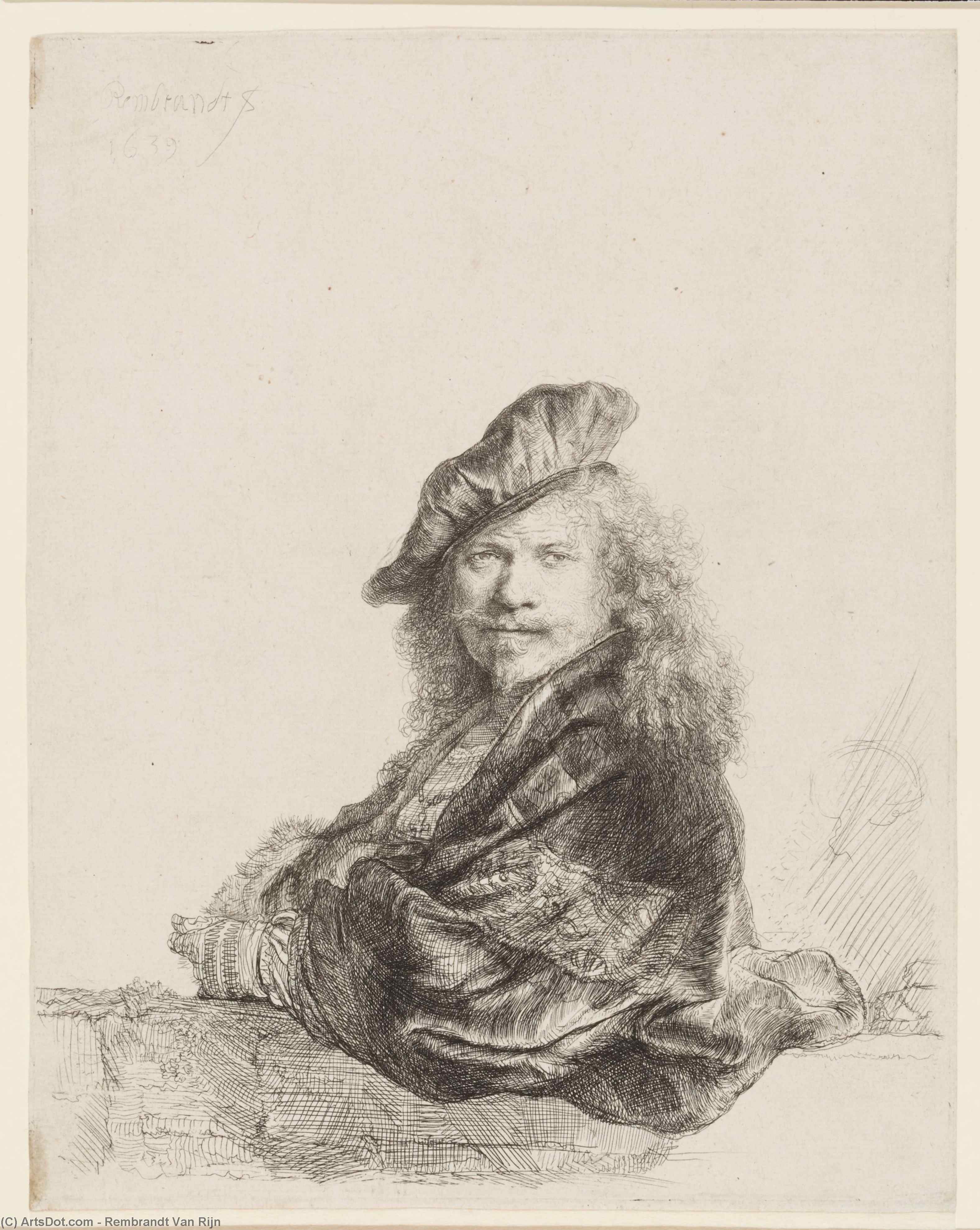 WikiOO.org - Encyclopedia of Fine Arts - Lukisan, Artwork Rembrandt Van Rijn - Rembrandt Leaning on a Stone Sill