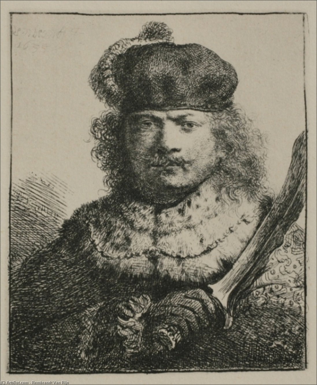 WikiOO.org - Güzel Sanatlar Ansiklopedisi - Resim, Resimler Rembrandt Van Rijn - Rembrandt with a Drawn Saber