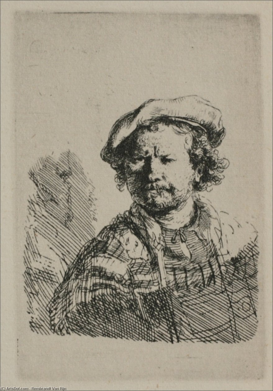 Wikoo.org - موسوعة الفنون الجميلة - اللوحة، العمل الفني Rembrandt Van Rijn - Rembrandt with a Flat Cap and Slashed Vest