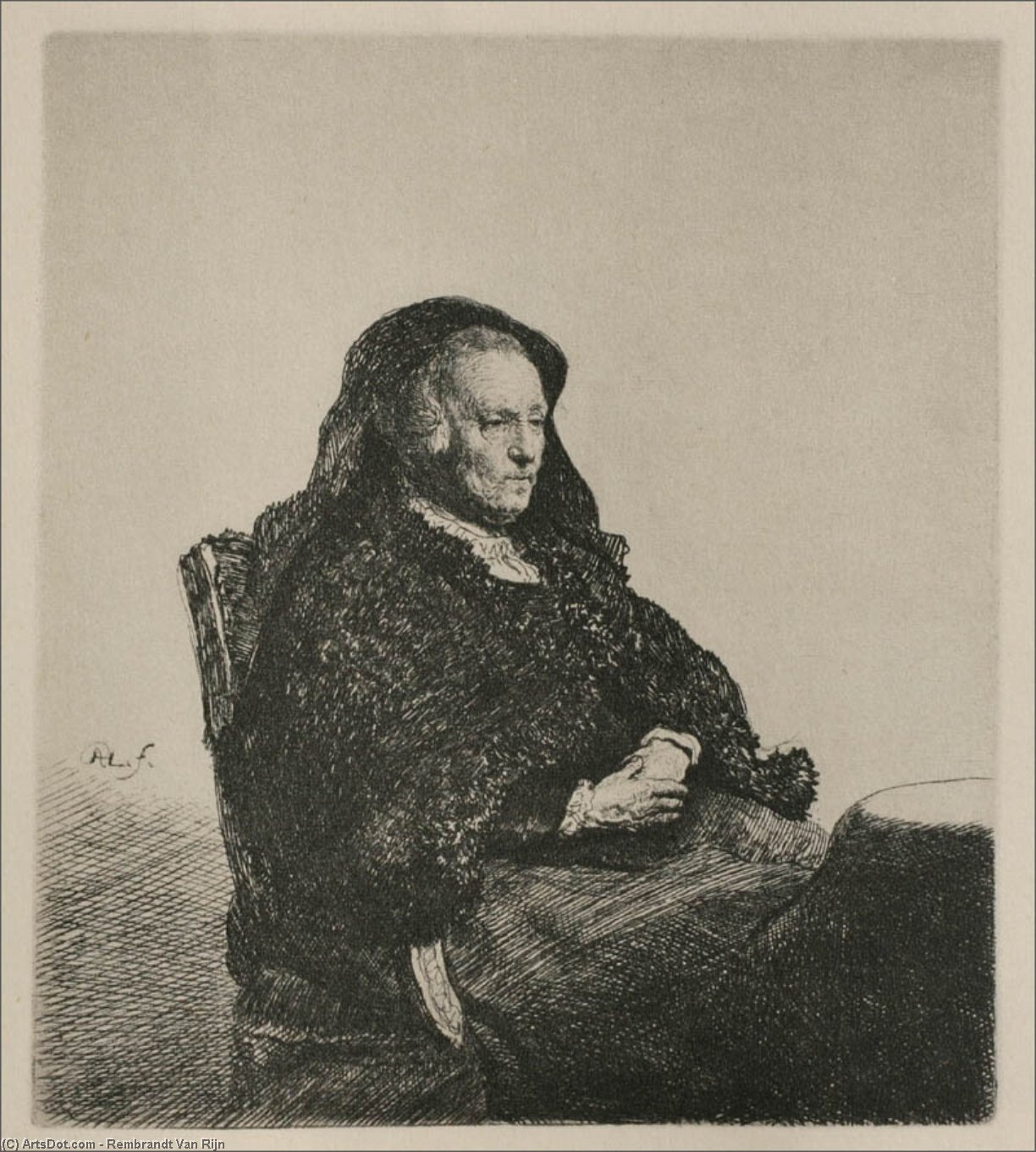 WikiOO.org - Encyclopedia of Fine Arts - Malba, Artwork Rembrandt Van Rijn - Rembrandt's Mother, Seated, Looking to the Right