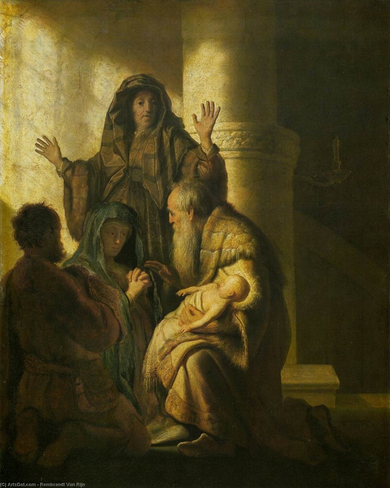 Wikioo.org – La Enciclopedia de las Bellas Artes - Pintura, Obras de arte de Rembrandt Van Rijn - Simeón y Ana reconocer al Señor en Jesús
