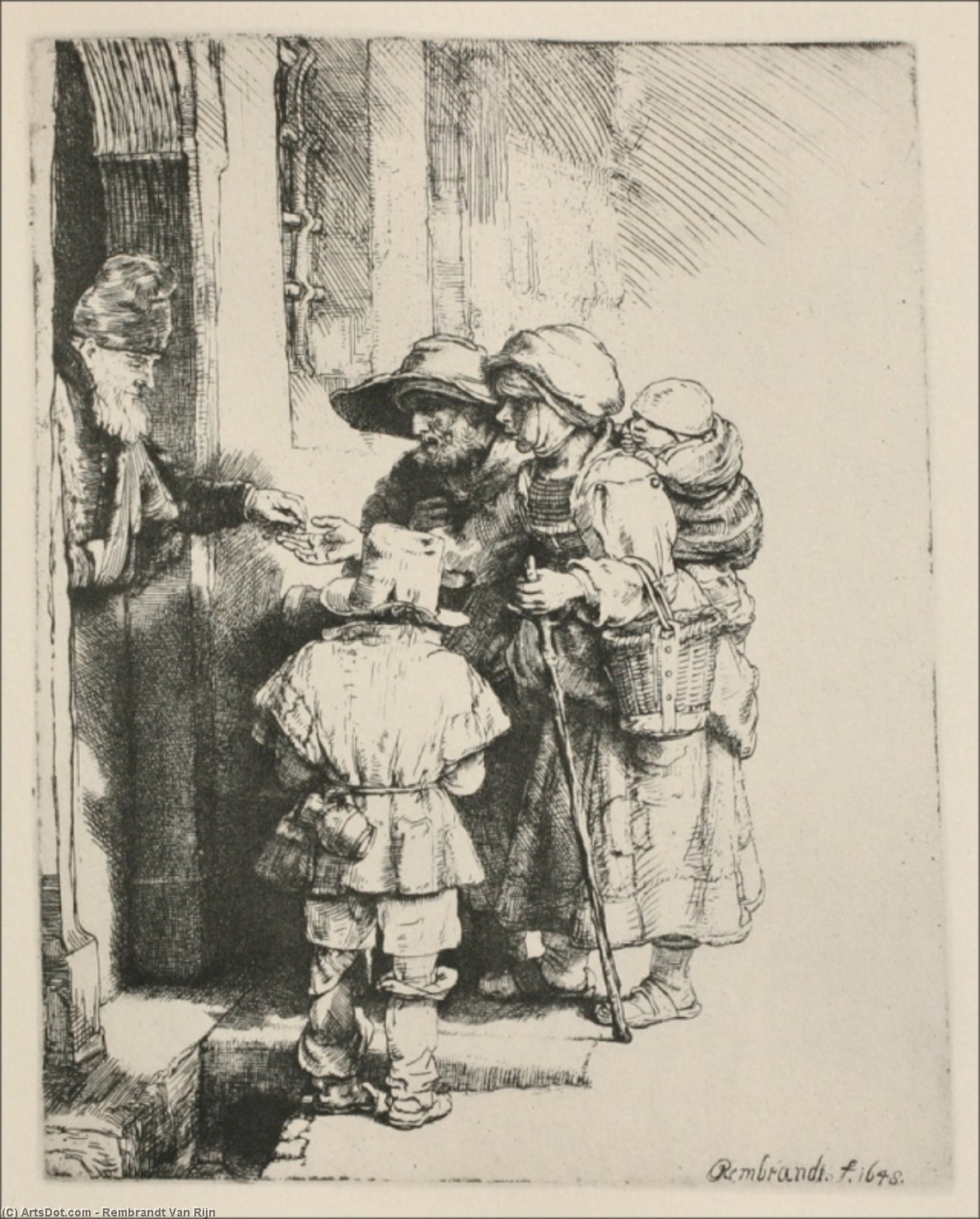WikiOO.org - Güzel Sanatlar Ansiklopedisi - Resim, Resimler Rembrandt Van Rijn - Three Beggars at the Door of a House