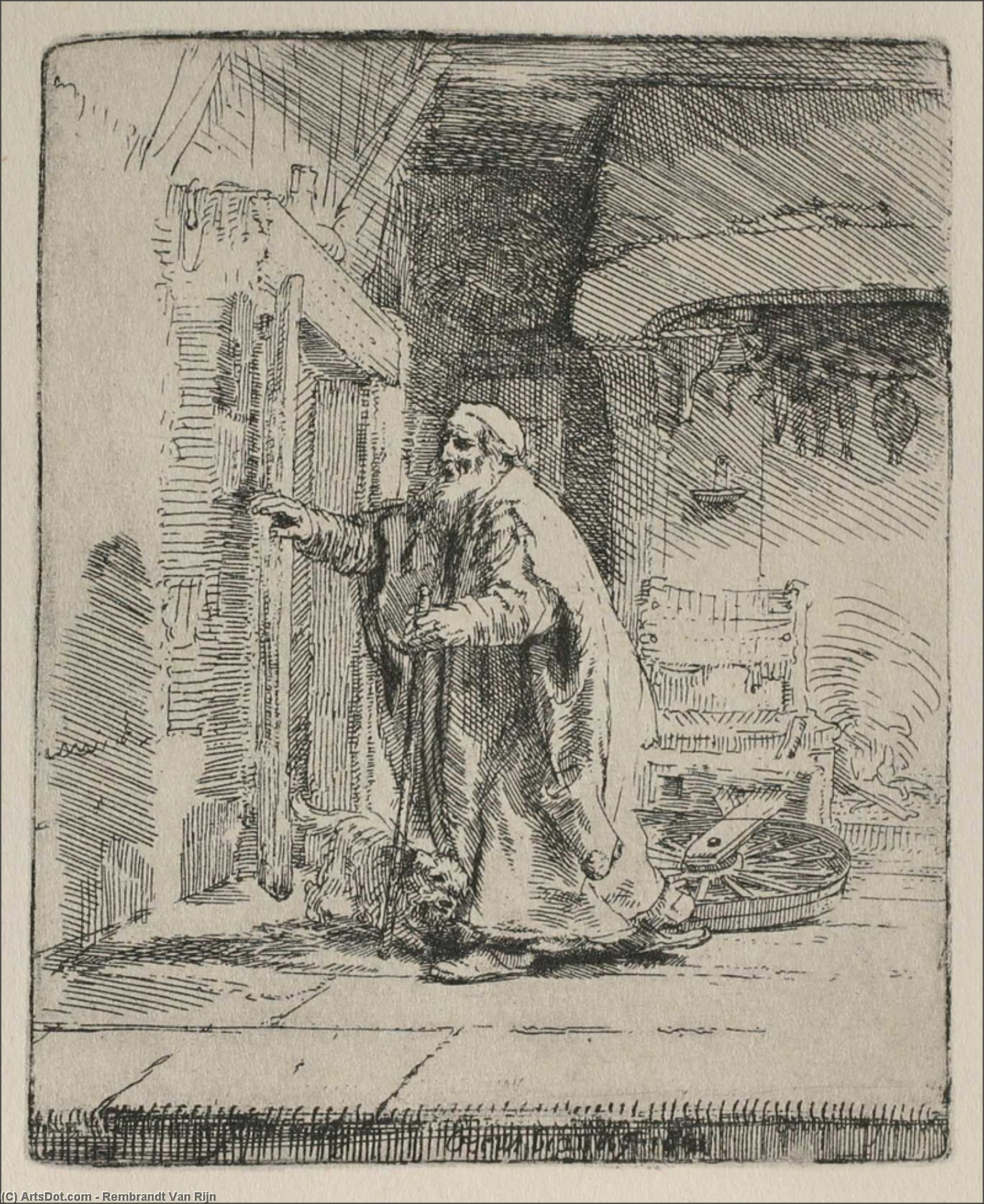 Wikioo.org - สารานุกรมวิจิตรศิลป์ - จิตรกรรม Rembrandt Van Rijn - Tobit Blind, with the Dog