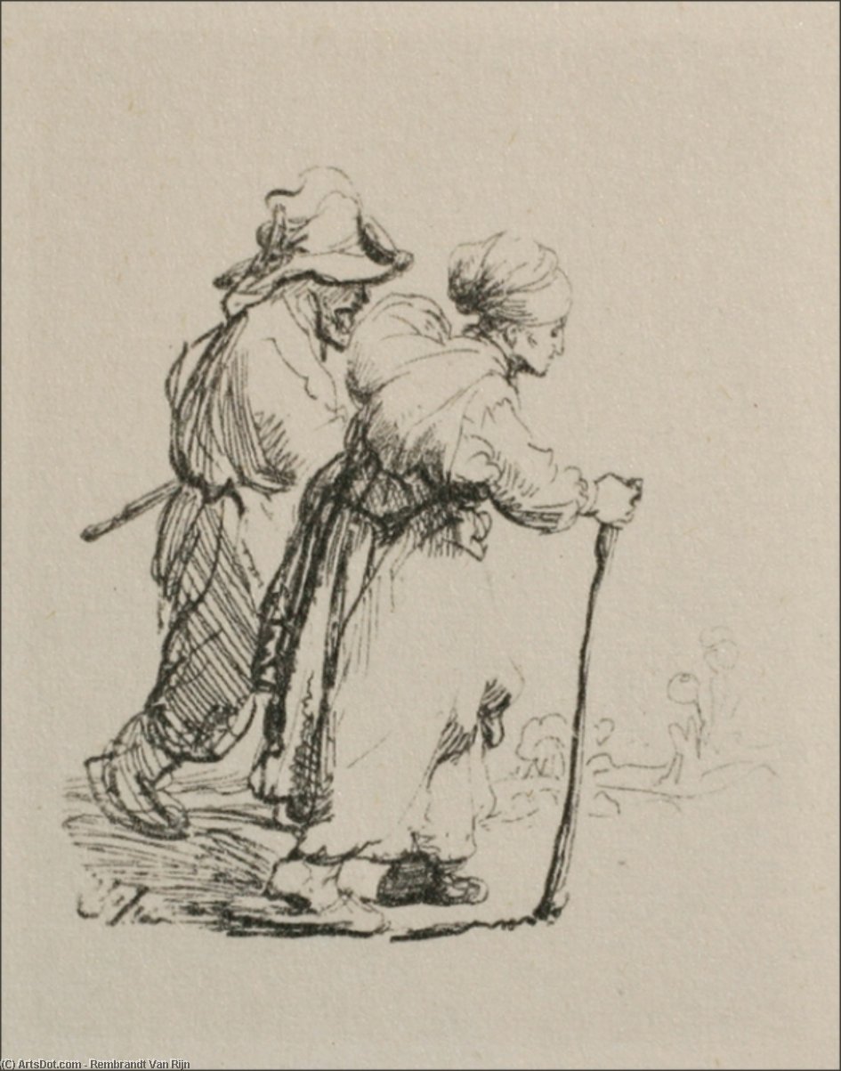 WikiOO.org - Encyclopedia of Fine Arts - Lukisan, Artwork Rembrandt Van Rijn - Two Travelling Peasants