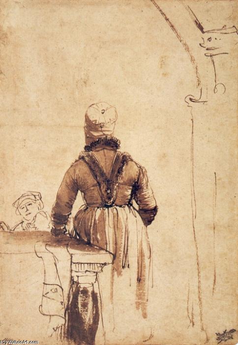 Wikioo.org - The Encyclopedia of Fine Arts - Painting, Artwork by Rembrandt Van Rijn - Woman Wearing a Costume of Northern Holland, Seen from her Back