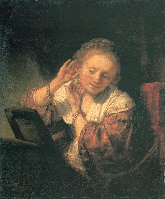 Wikioo.org - The Encyclopedia of Fine Arts - Painting, Artwork by Rembrandt Van Rijn - Young Woman at a Mirror