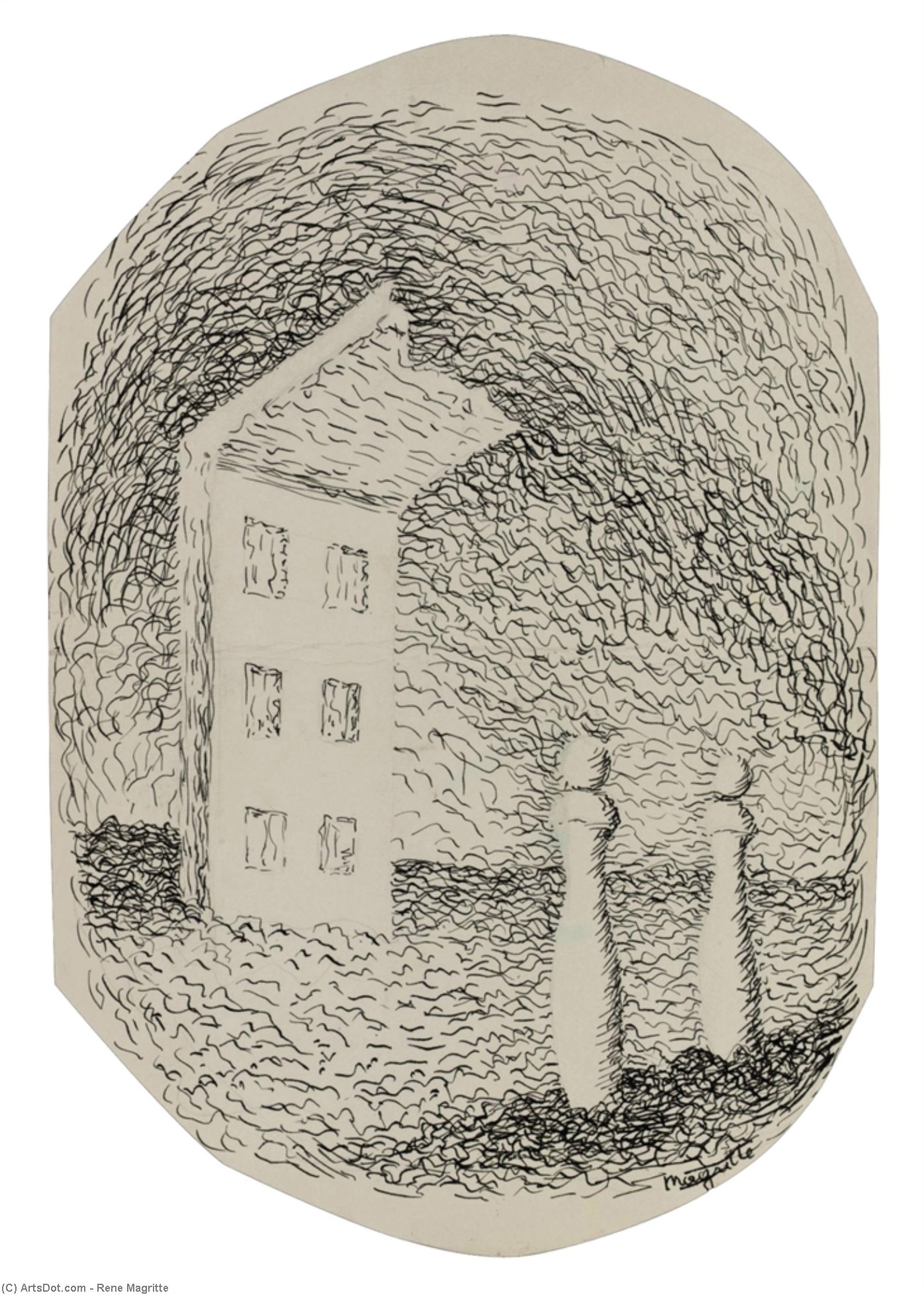 Wikoo.org - موسوعة الفنون الجميلة - اللوحة، العمل الفني Rene Magritte - La maison avec deux quilles