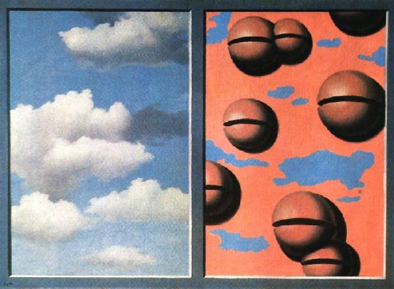 WikiOO.org - Εγκυκλοπαίδεια Καλών Τεχνών - Ζωγραφική, έργα τέχνης Rene Magritte - Pink Belles, Tattered Skies