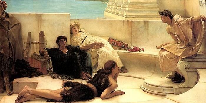 Wikioo.org - The Encyclopedia of Fine Arts - Painting, Artwork by Lawrence Alma-Tadema - A Reading from Homer