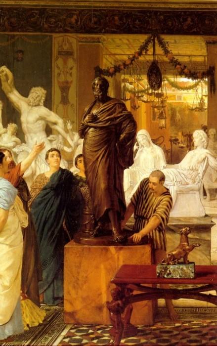 Wikioo.org - The Encyclopedia of Fine Arts - Painting, Artwork by Lawrence Alma-Tadema - A Sculpture Gallery in Rome at the Time of Agrippa