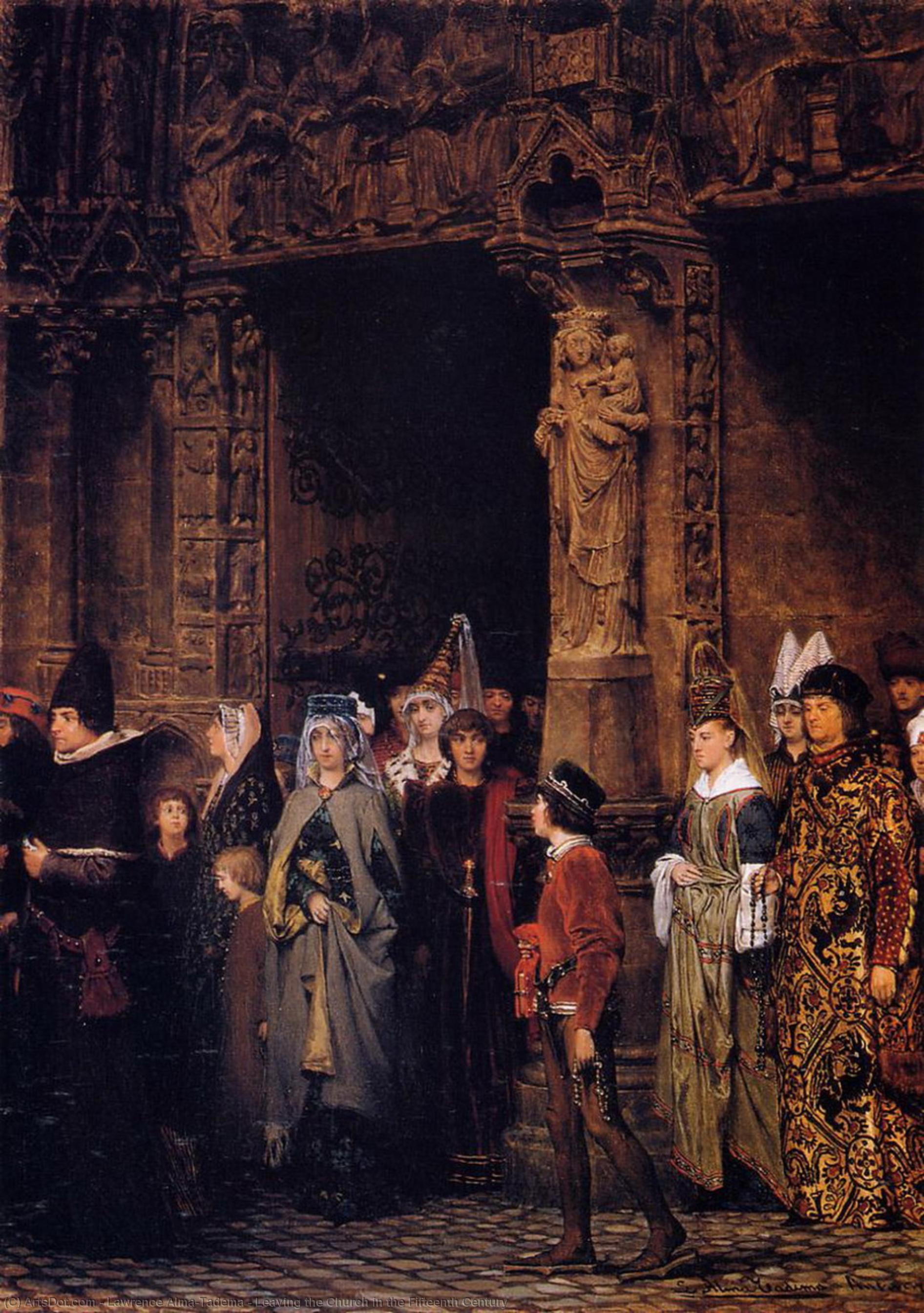 Wikioo.org - The Encyclopedia of Fine Arts - Painting, Artwork by Lawrence Alma-Tadema - Leaving the Church in the Fifteenth Century