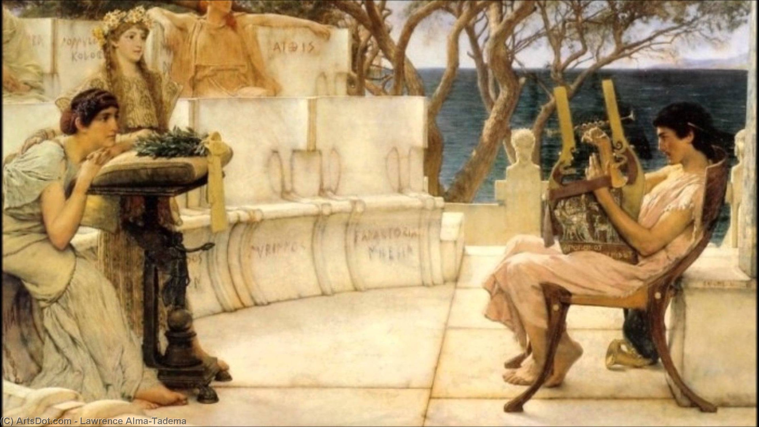 Wikioo.org - The Encyclopedia of Fine Arts - Painting, Artwork by Lawrence Alma-Tadema - Sappho and Alcaeus
