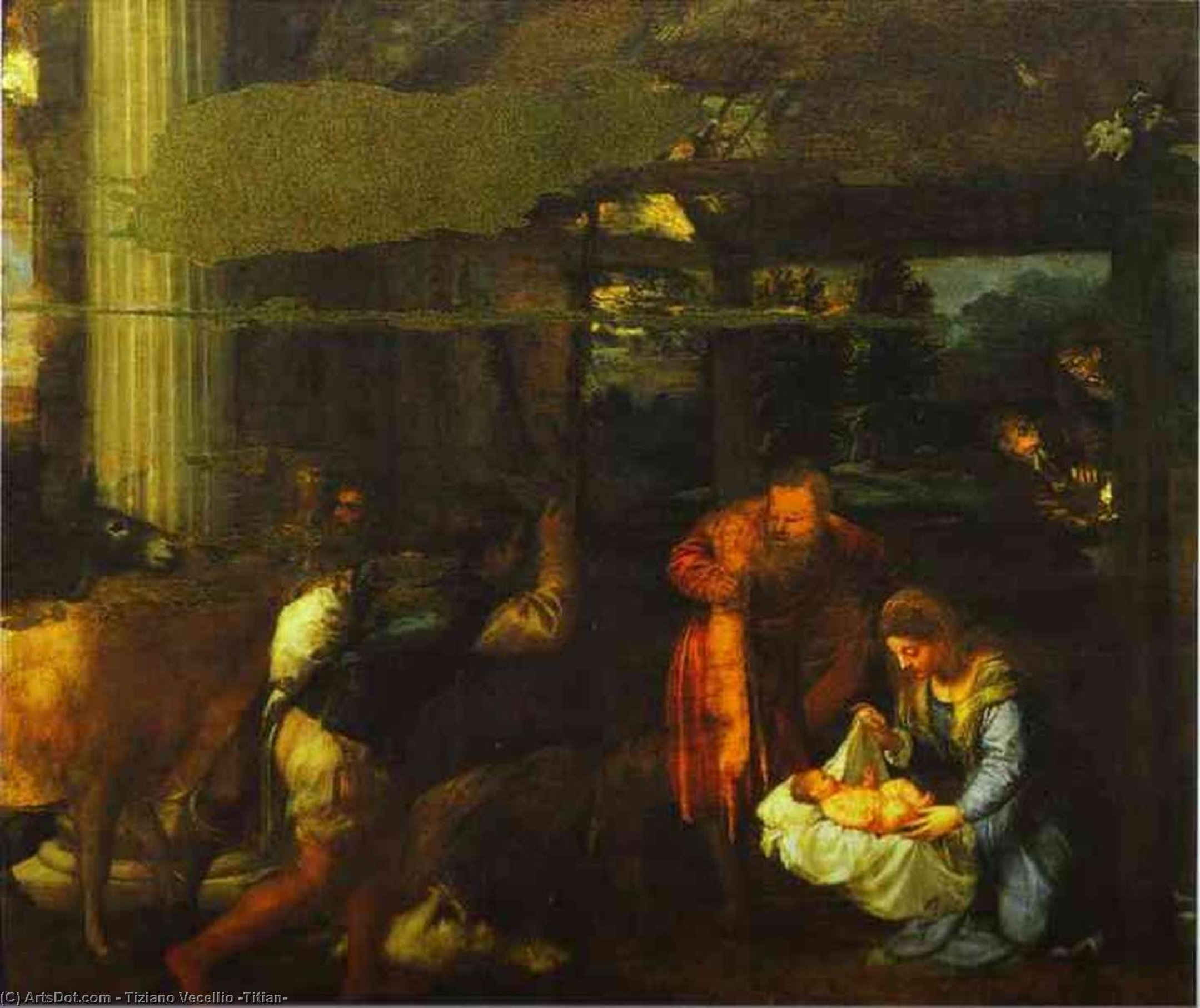 Wikioo.org - The Encyclopedia of Fine Arts - Painting, Artwork by Tiziano Vecellio (Titian) - Adoration of the Shepherds