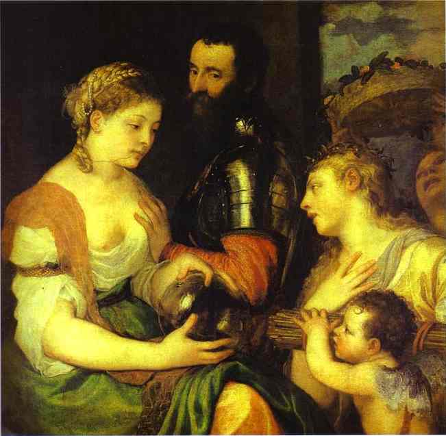 Wikioo.org - The Encyclopedia of Fine Arts - Painting, Artwork by Tiziano Vecellio (Titian) - An Allegory, Perhaps of Marriage, with Vesta and Hymen as Protectors and Advisers of the Union of Venus and Mars