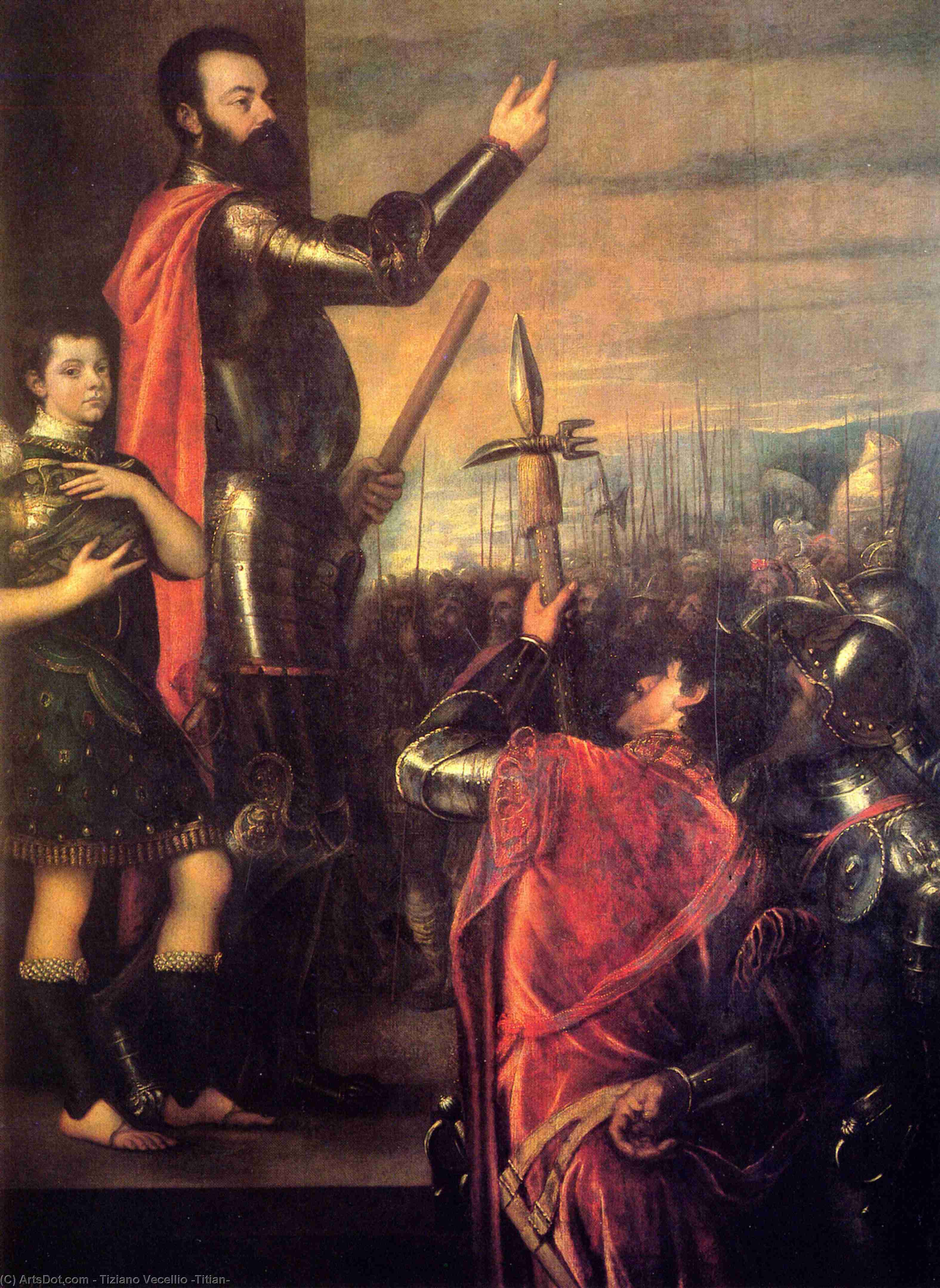 WikiOO.org - Енциклопедия за изящни изкуства - Живопис, Произведения на изкуството Tiziano Vecellio (Titian) - The Speech of Alfonso d'Avalo