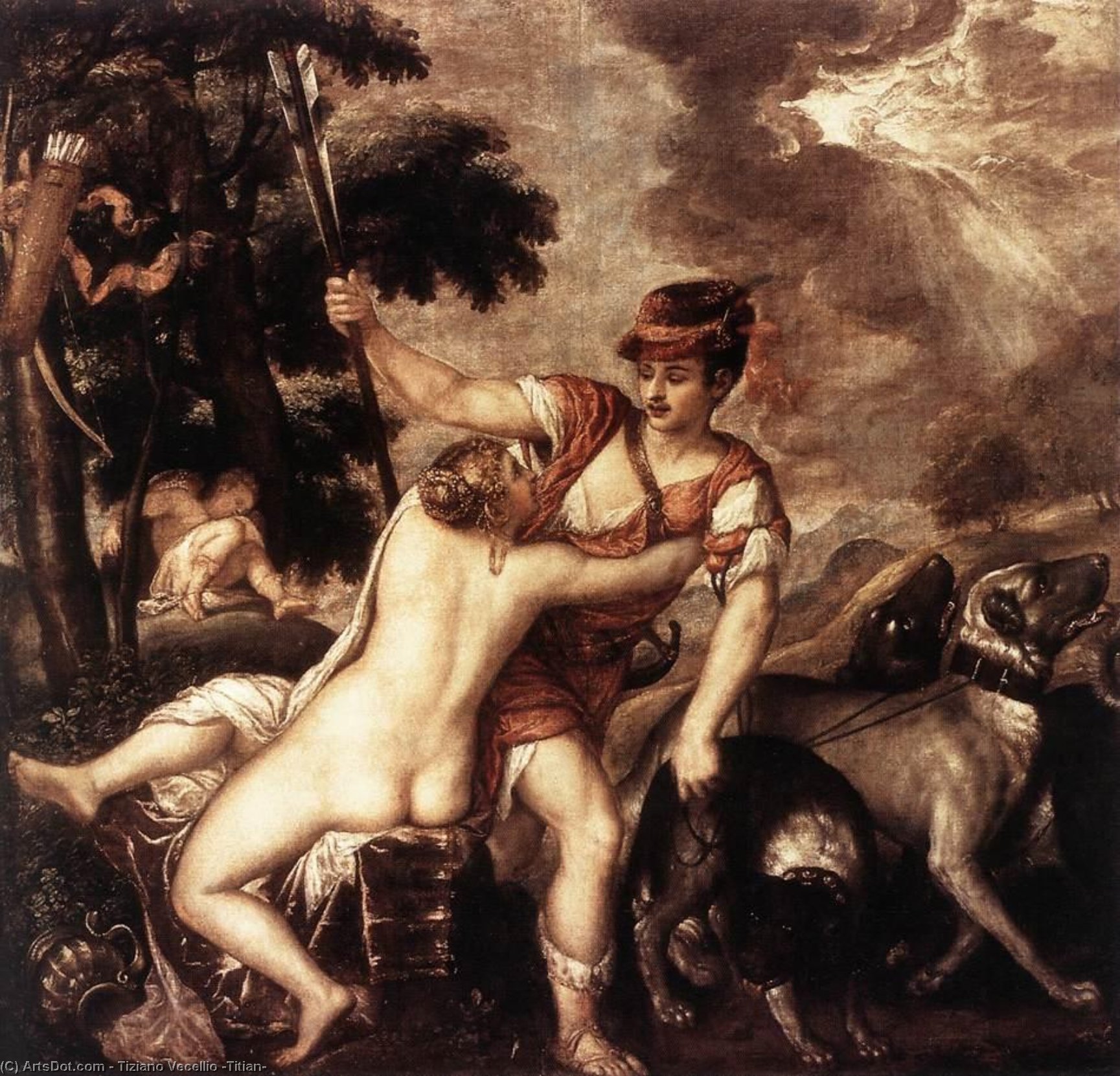 WikiOO.org - Encyclopedia of Fine Arts - Maľba, Artwork Tiziano Vecellio (Titian) - Venus and Adonis 1