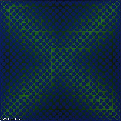 WikiOO.org - Enciclopedia of Fine Arts - Pictura, lucrări de artă Victor Vasarely - Blue Dots on Green Background