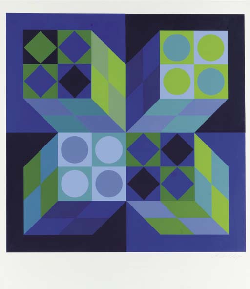 WikiOO.org - Encyclopedia of Fine Arts - Maalaus, taideteos Victor Vasarely - Compositions in Blue and Green