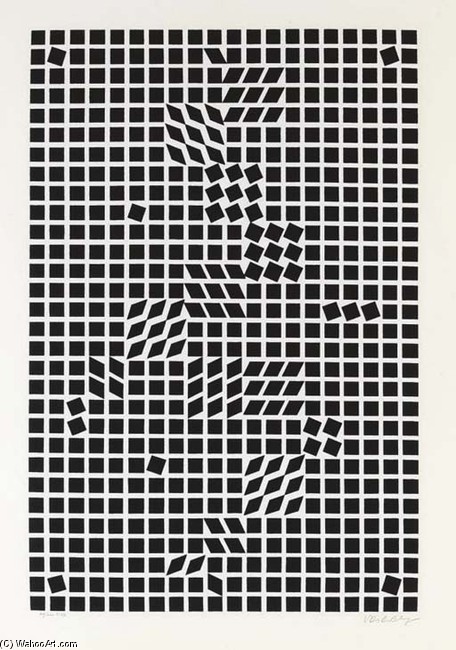 Wikioo.org – La Enciclopedia de las Bellas Artes - Pintura, Obras de arte de Victor Vasarely - Tlinko (negro en blanco), desde Kassak Vasarely