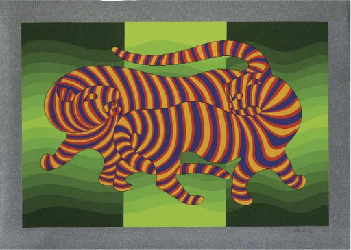 Wikioo.org - The Encyclopedia of Fine Arts - Painting, Artwork by Victor Vasarely - Two Tigers (green)