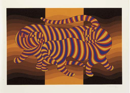 Wikioo.org - The Encyclopedia of Fine Arts - Painting, Artwork by Victor Vasarely - Two Tigers (orange)