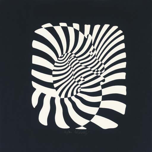 Wikioo.org - The Encyclopedia of Fine Arts - Painting, Artwork by Victor Vasarely - Zebras (heads white on black)