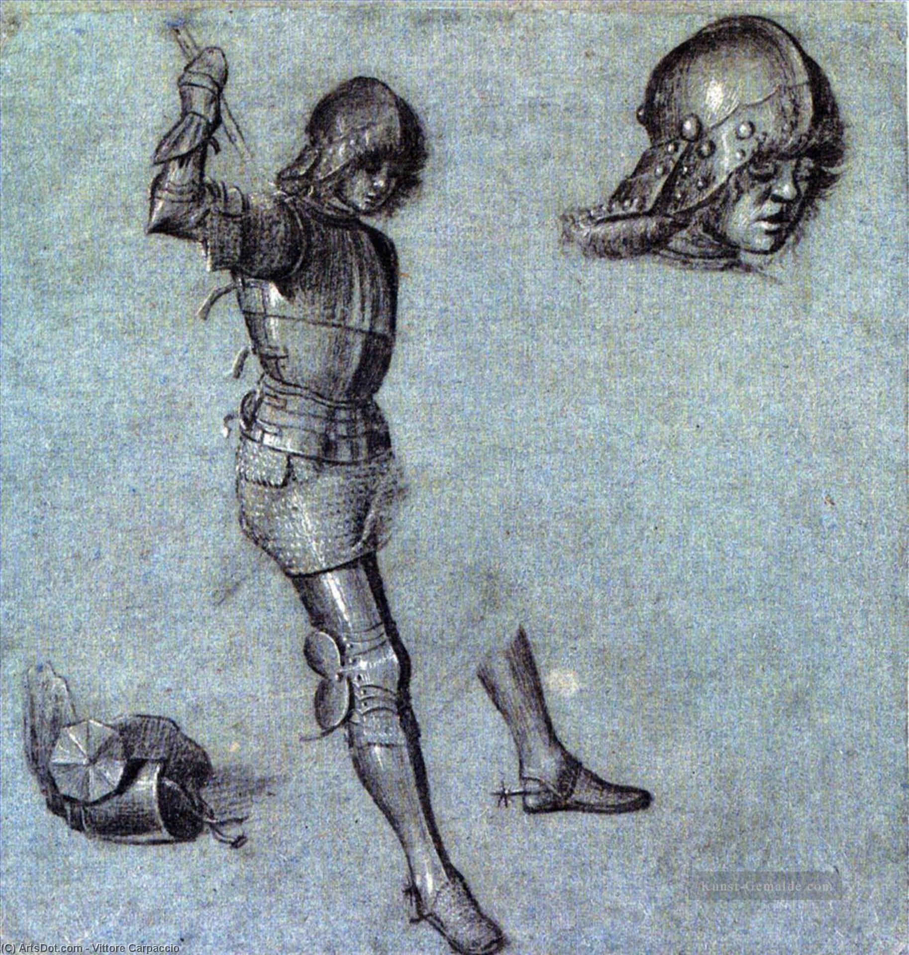 Wikioo.org - The Encyclopedia of Fine Arts - Painting, Artwork by Vittore Carpaccio - Three Studies of a Cavalier in Armor