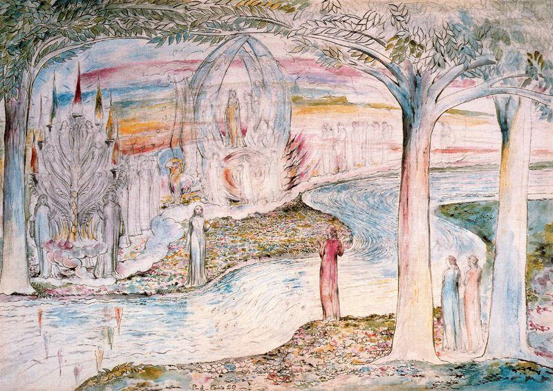 Wikioo.org - The Encyclopedia of Fine Arts - Painting, Artwork by William Blake - Beatriz en el carro, Matilde y Dante