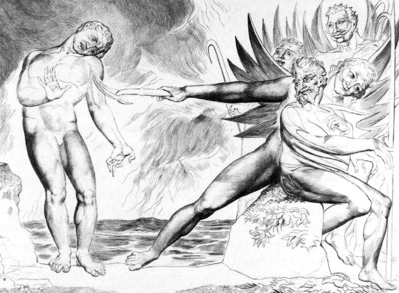 Wikioo.org – La Enciclopedia de las Bellas Artes - Pintura, Obras de arte de William Blake - Ciampolo atormentado por demonios 1