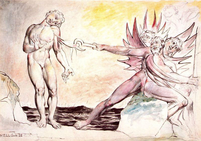 Wikioo.org - Encyklopedia Sztuk Pięknych - Malarstwo, Grafika William Blake - Ciampolo tormented by devils