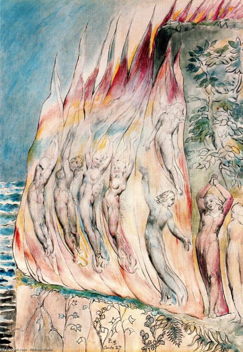 Wikioo.org – L'Encyclopédie des Beaux Arts - Peinture, Oeuvre de William Blake - Dante sur le point d entrer dans les flammes