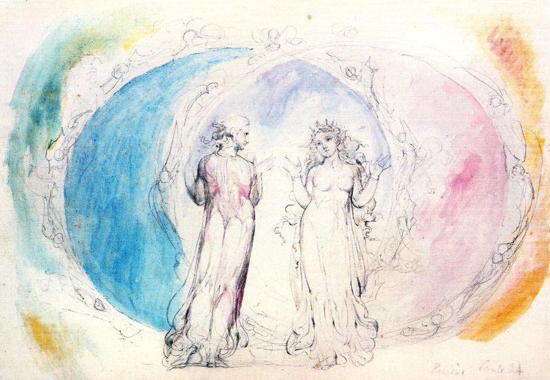 Wikioo.org – La Enciclopedia de las Bellas Artes - Pintura, Obras de arte de William Blake - Dante y Beatriz en la constelación de Géminis