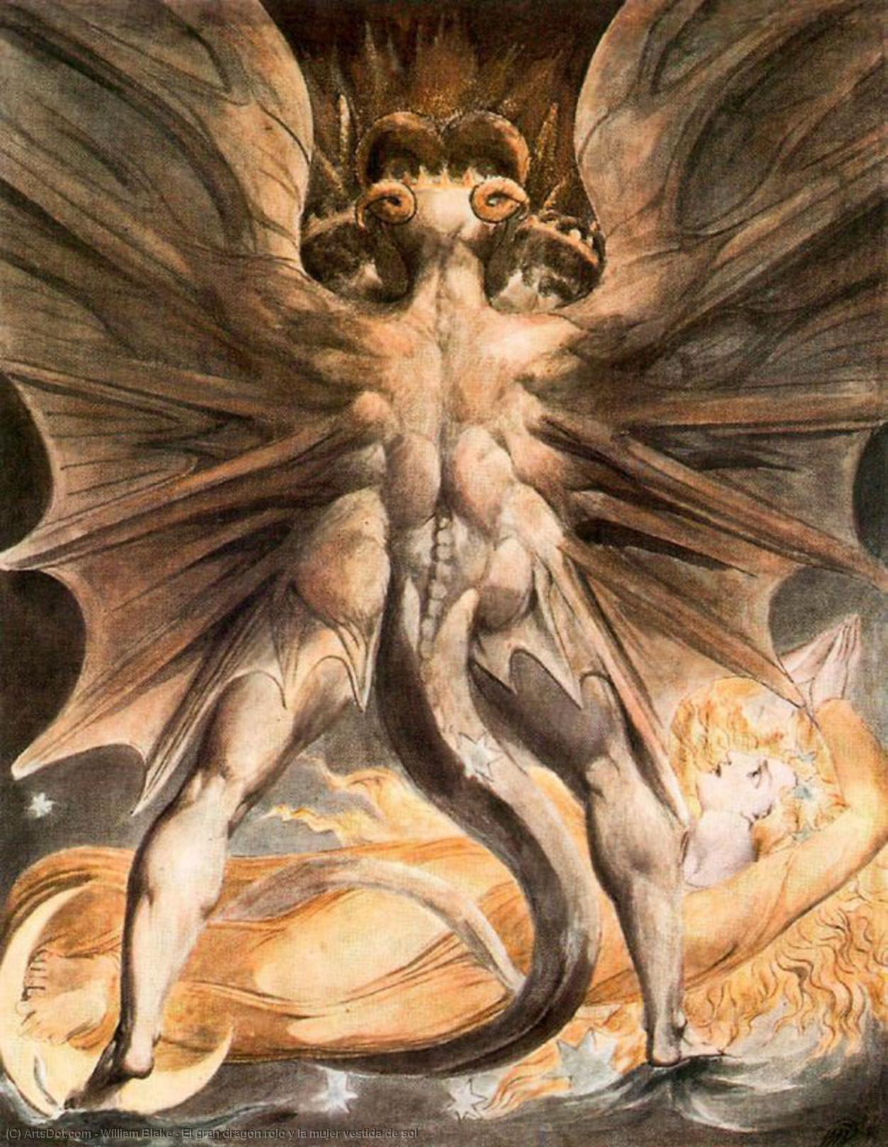 Wikioo.org – La Enciclopedia de las Bellas Artes - Pintura, Obras de arte de William Blake - El gran dragón rojo y la mujer vestida delaware sol