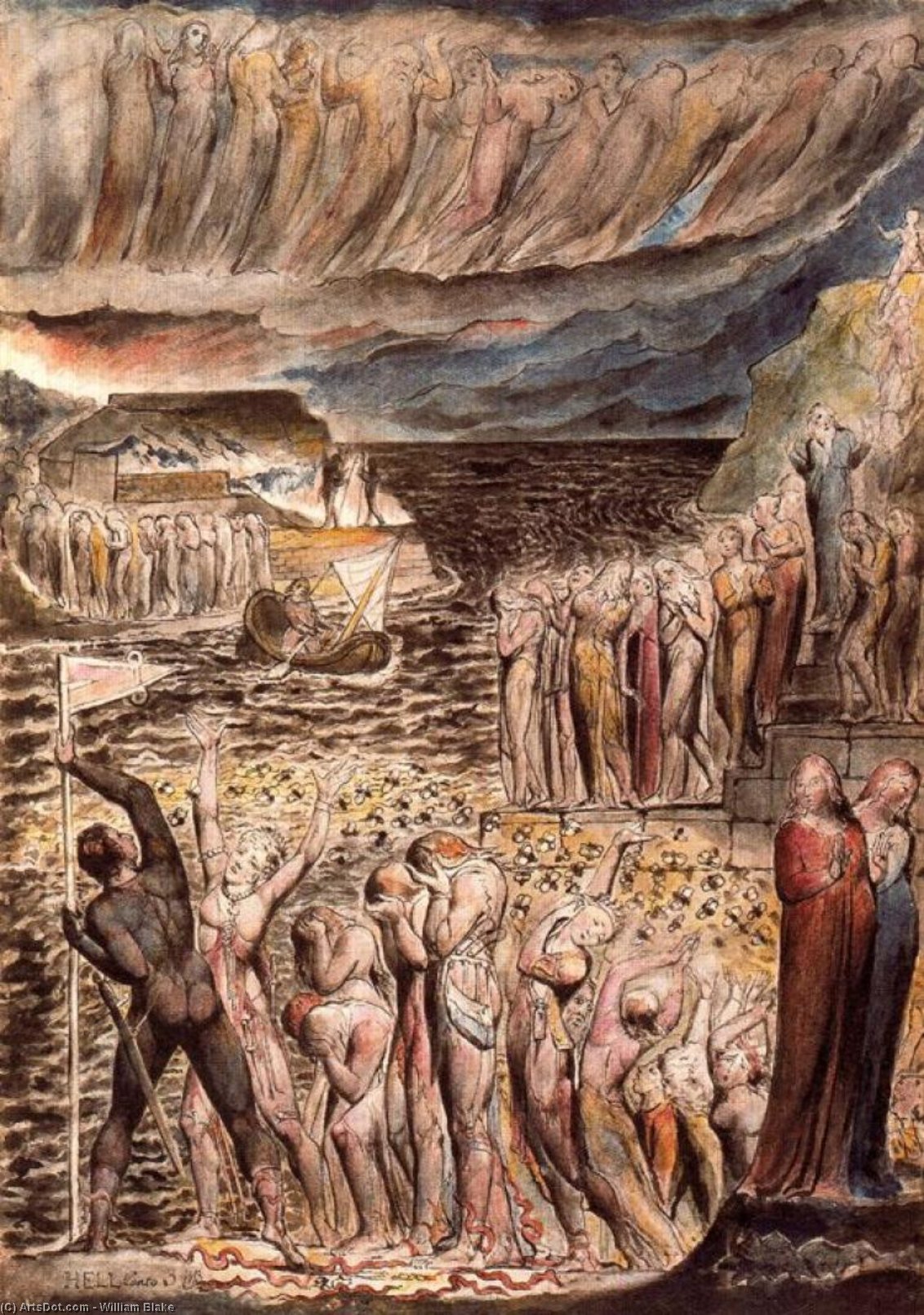 Wikioo.org - สารานุกรมวิจิตรศิลป์ - จิตรกรรม William Blake - El vestíbulo del infierno y las almas reuniéndose para atravesar el Aqueronte