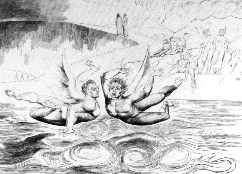 WikiOO.org - Encyclopedia of Fine Arts - Festés, Grafika William Blake - Fight between devils